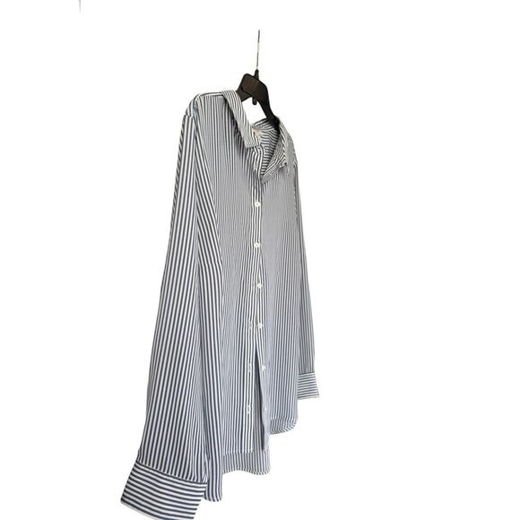 On 34th Women's Button-Front stripped Crepe Shirt Size 3X In Bijou Blue Combo. - Picture 9 of 14